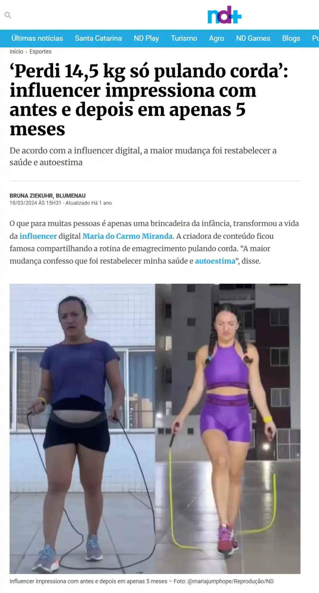 Materia maria jump - perdeu 14kg,5 só pulando corda